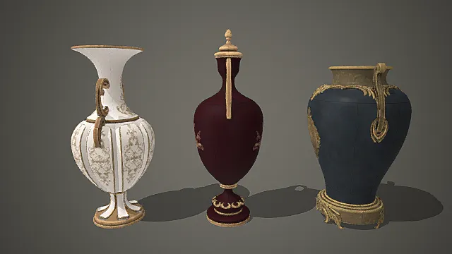 欧式宫廷风装饰瓶套装模型 