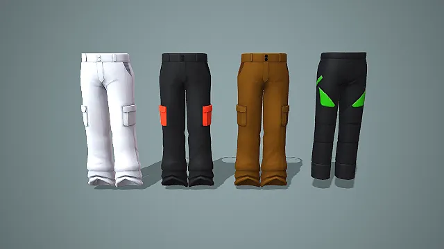 酒红直筒裤与多色工装裤及拼色机能裤五件套 3D 模型
