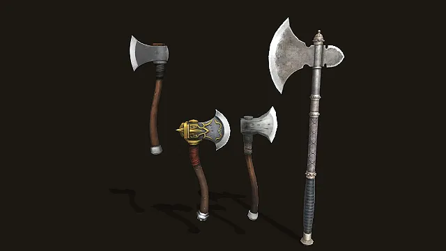 奇幻风格多款式战斧套装 3D 模型