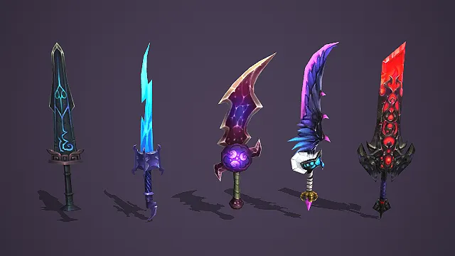 五款奇幻风格水晶魔法刀剑武器道具模型