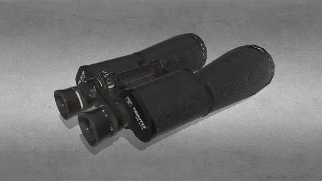 双筒望远镜的3D模型，整体设计紧凑