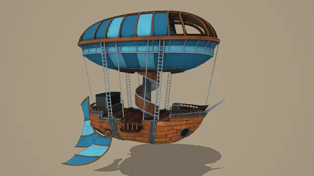 3D卡通风格飞空船模型，创意设计（3D飞船、卡通风格、奇幻风，飞船设计主题）