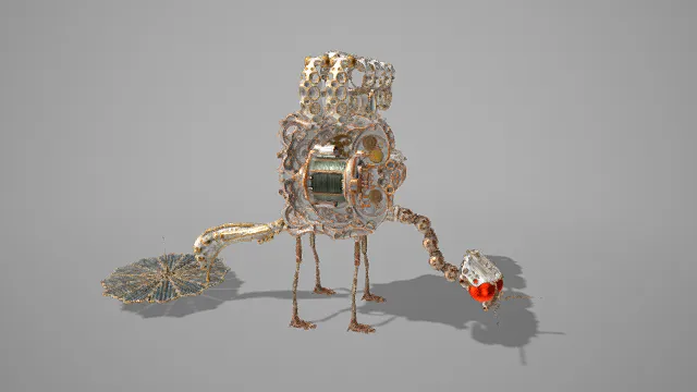 3D卡通风格机械生物模型，创意设计（3D机械、卡通风格、蒸汽朋克风，机械设计主题）