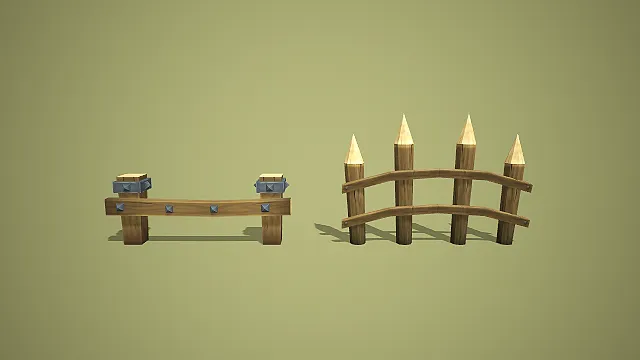 卡通风格双款式木栅栏组合 3D 低多边形场景装饰模型