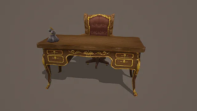 奢华欧式贵族风格书桌套装模型 