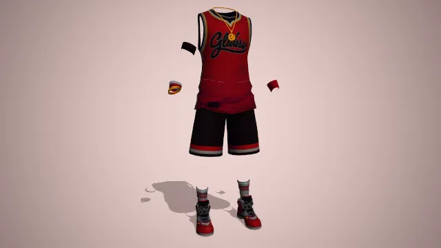 红色运动服  大金链子  装饰  护腕  运动鞋