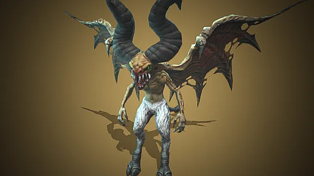 炎翼巨角魔侍  深渊恶魔  蝠翼怪物  怪物模型  游戏模型