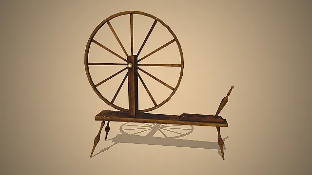 一款写实风格的，中世纪实木纺车3D模型