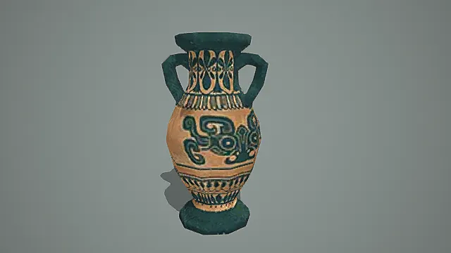 国风古拙风格彩陶双系瓶模型