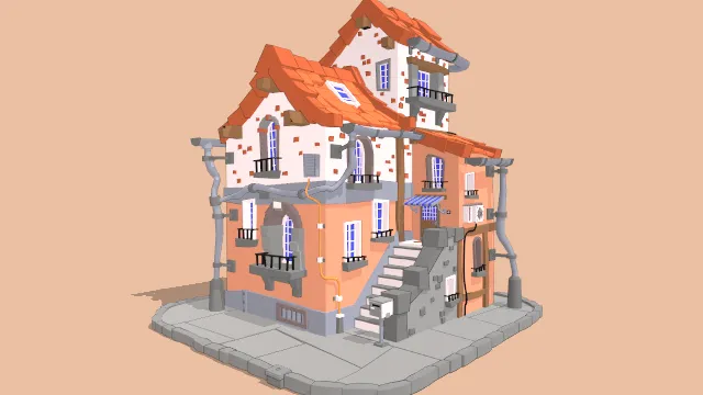 卡通风格房屋建筑楼层别墅场景