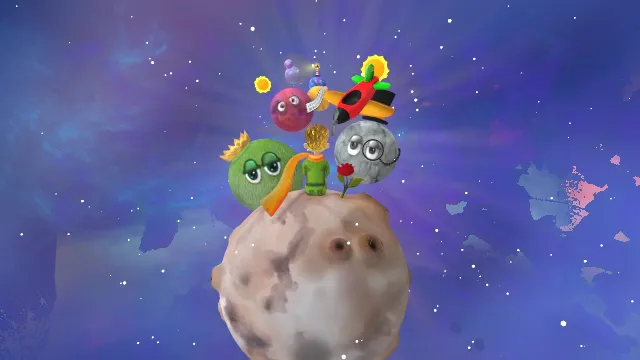 卡通风格坐在星球上的小王子场景