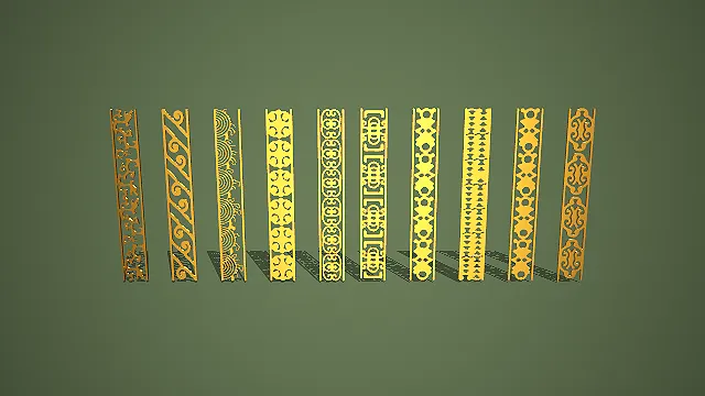 多样式中式纹样边框组合 3D 低多边形国风装饰场景模型