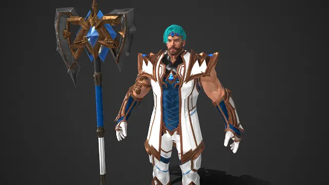 游戏角色  鎏金饰装  圣光元素  巨斧  亮铠战装  肌肉壮汉  华贵质感