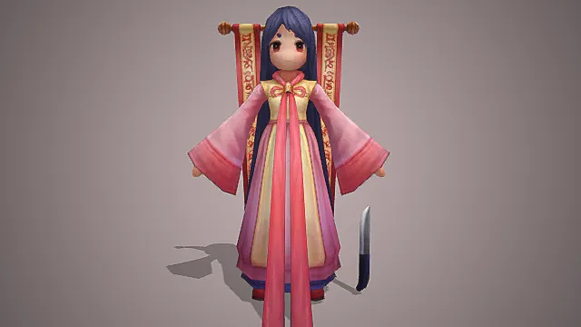 灵韵神社场景Q 版符咒巫女角色模型