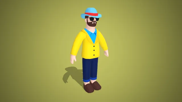 夏日探险家：蓝帽黄衣与蓝色裤的酷帅形象