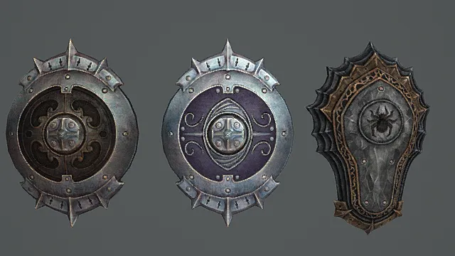 邪能诡纹盾牌套装游戏武器3D模型 