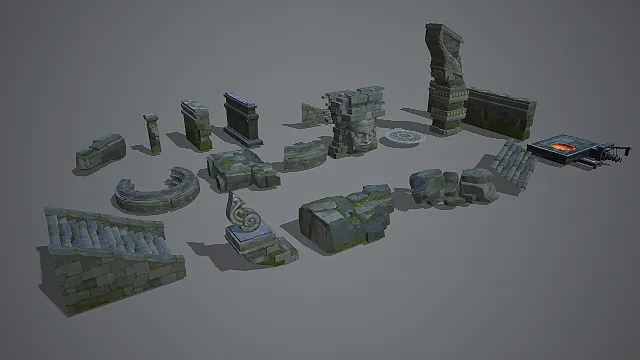 古代遗迹 场景部件 石墙 残垣断壁 3D模型