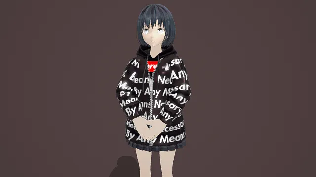 3D卡通风格现代少女角色模型，创意设计（3D角色、卡通风格、时尚简约，现代青春主题，角色元素）
