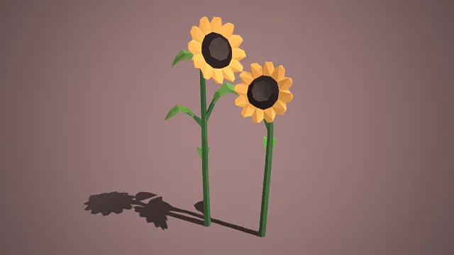 低多边形  向日葵  植被  花卉  明黄色几何块面花瓣  花盘  多节茎秆  双生形态