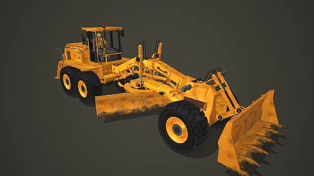 工程用黄色平地机 3D 模型.fbx
