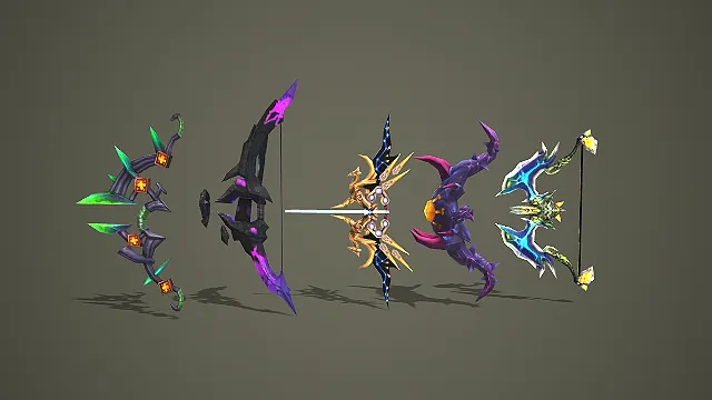 五款奇幻风格弓弩武器道具模型.fbx