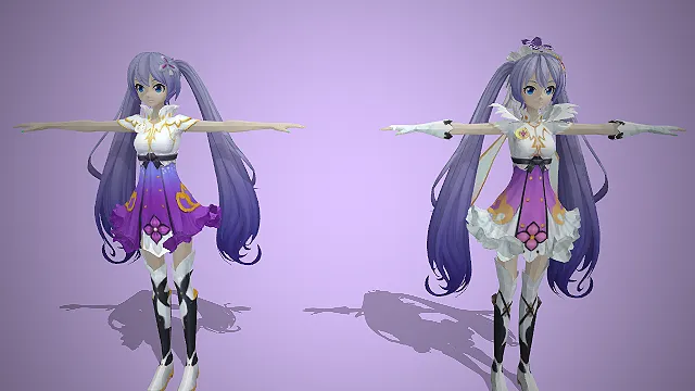二次元少女  双马尾萝莉  花饰少女  白紫渐变裙