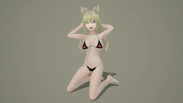   3D卡通风格兽耳少女角色模型，创意设计（3D角色、卡通风格、甜美萌系风，角色设计主题）
