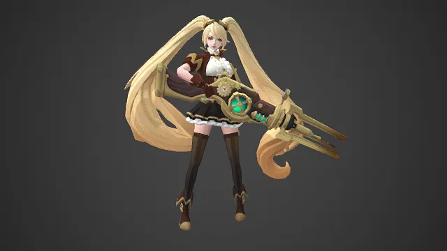 双马尾  蒸汽朋克  少女  持齿轮巨炮 学院风  奇幻角色  枪手