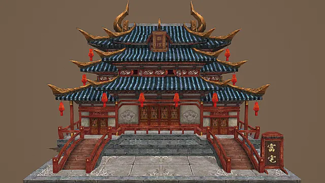 卡通风格中式华贵富宅建筑3D模型