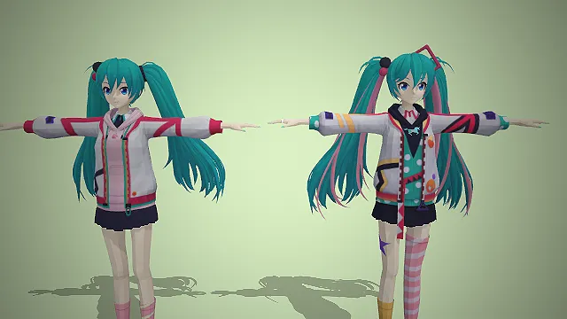 初音未来  日常风  元气少女  葱绿双马尾  百褶裙  休闲外套