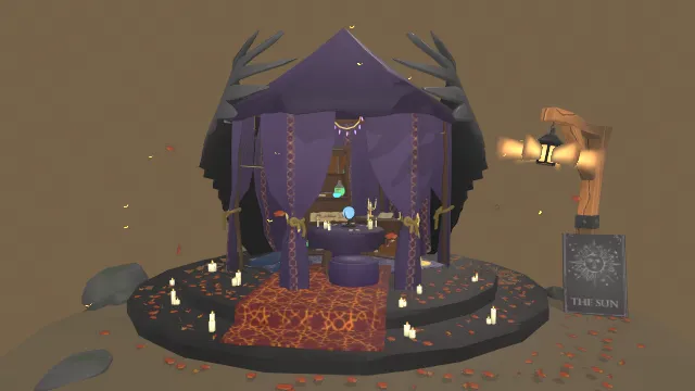 太阳巫师集市帐篷场景有蜡烛魔法球药水灯运动动画