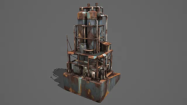 废土重工风锈蚀化工蒸馏塔3D模型