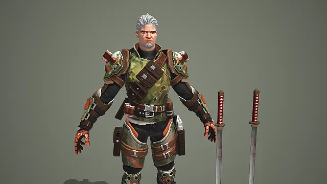 卡通迷彩重装武士角色 3D 模型 双武士刀套装