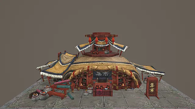 卡通风格中式市井集市建筑3D模型