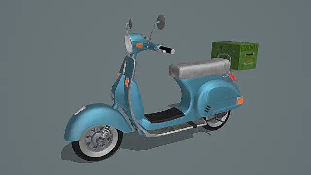 卡通风格复古配送踏板车3D模型