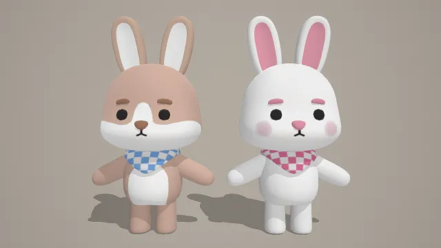 3D卡通风萌系兔子组合模型，创意设计（3D萌系兔子、卡通风格、可爱治愈、萌系组合、角色设计感）