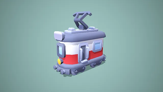 卡通低多边形风格有轨电车车厢 3D 模型 可爱 Q 版载具道具