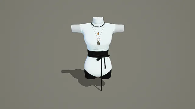 白黑搭配套装3D模型，简约设计带项链装饰