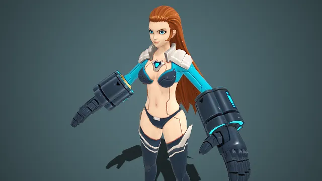 机械女战士  未来科技风  宝石装饰  机械义肢  3D女性角色建模  科幻元素