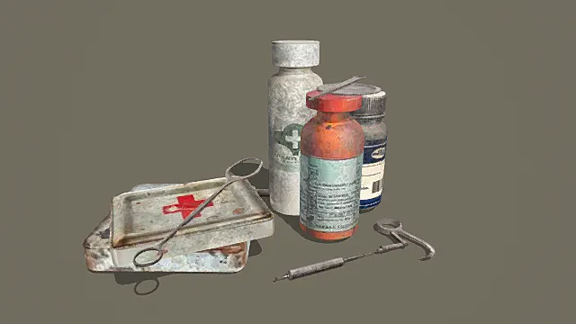 废土风格老旧医疗物资组合3D模型