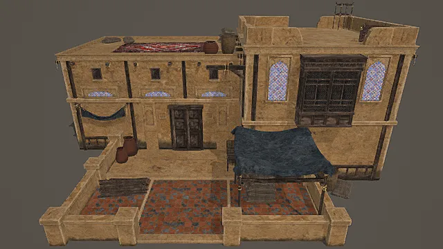 西域风情院落式商住建筑模型 