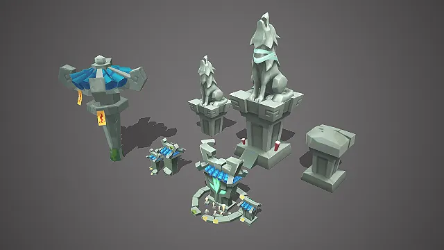 Q版卡通中式仙侠风墓碑 雕塑 石碑3d模型合集