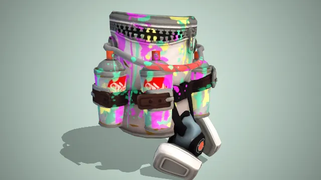 灰色圆筒包装有喷漆罐防护面具