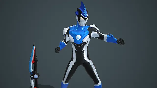 带专属武器的蓝白黑配色奥特曼英雄角色模型