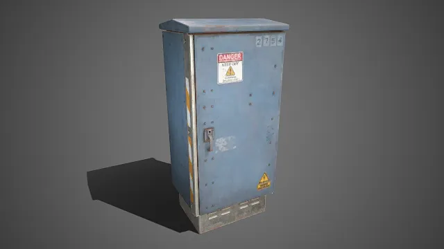 工业风格  户外电力配电箱  金属材质  铆钉  带锁把手  危险标签  电气设备