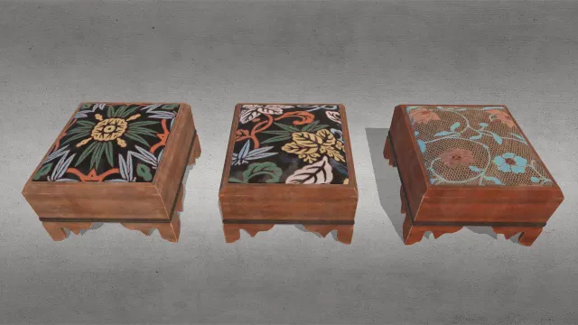 木制19世纪带垫脚凳矮凳家具组合