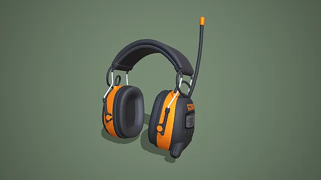 橙黑双色带收音功能防护耳罩 3D 低多边形劳保用品模型