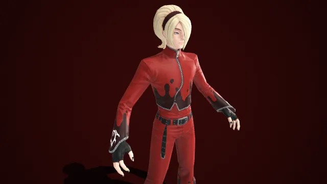 金发发带：红皮裤装的暗黑系角色  朋克  暗黑风格  格斗类角色  冷冽张扬  现代格斗  红黑色调