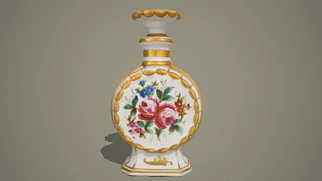 欧式描金花卉扁瓶摆件 3D 模型