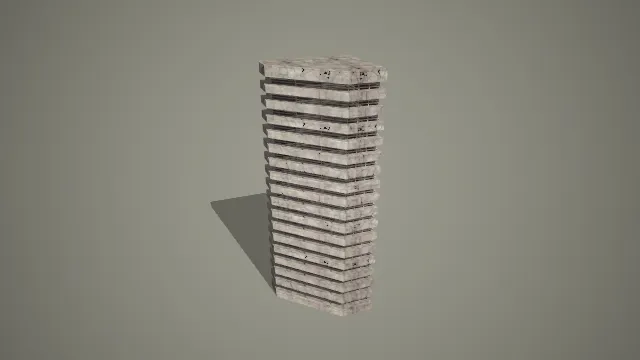 斜切顶层叠式石质高层现代建筑 3D 模型